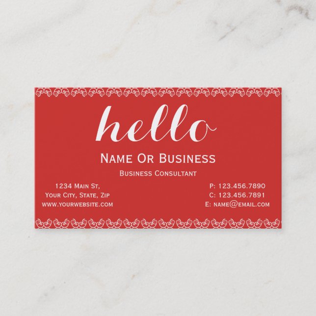 Tomato Red and White Unique Greeting Message Text  Business Card (Front)