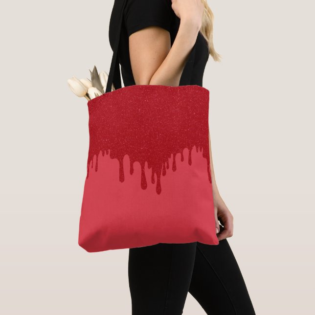 Tomato Red Drip Custom Tote Bag (Close Up)