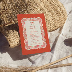 Tomato Red Paper Lace Bridal Shower  Invitation
