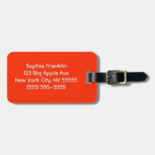Tomato Red Solid Colour Minimalist Luggage Tag