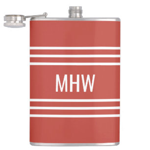 Tomato Red Stripes custom monogram flask