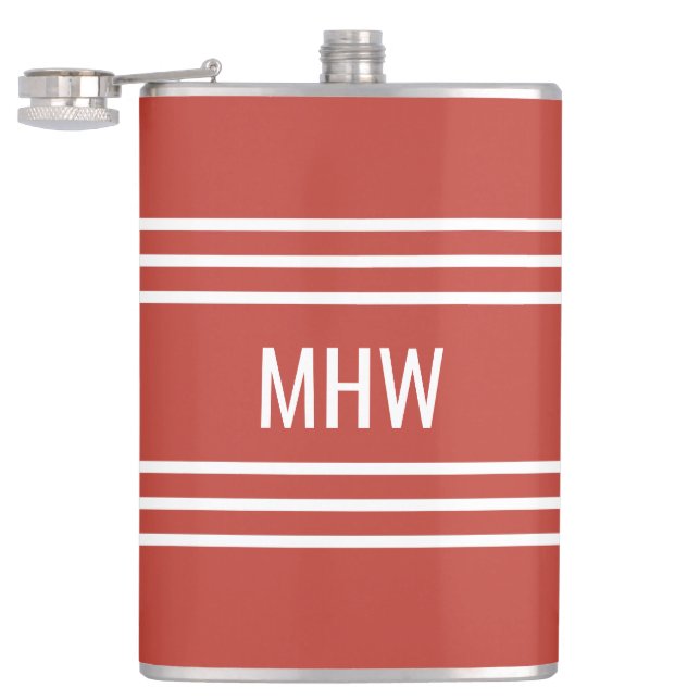 Tomato Red Stripes custom monogram flask (Opened)