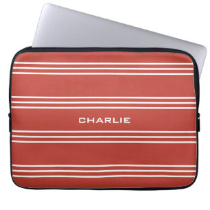 Tomato Red Stripes custom monogram laptop sleeves