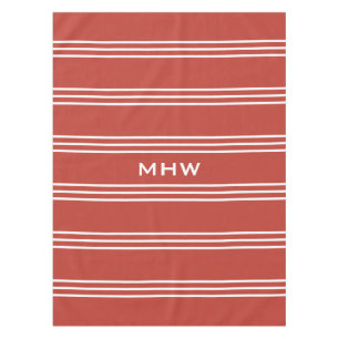 Tomato Red Stripes custom monogram table cloths
