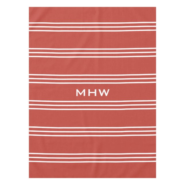 Tomato Red Stripes custom monogram table cloths (Front)