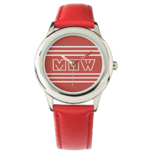 Tomato Red Stripes custom monogram watches