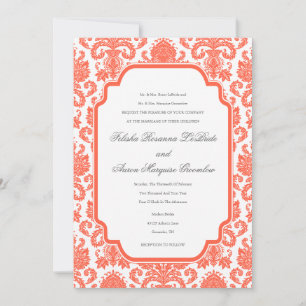 Tomato Red Weddings Designer Damask Template