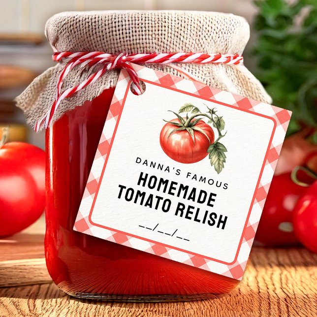 Tomato Relish tag with chequered pattern in red (Creator Uploaded)