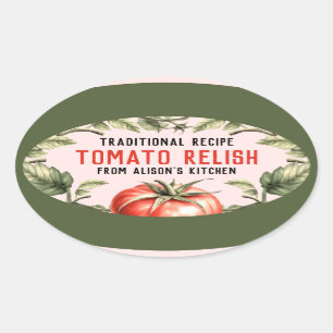 Tomato Relish vintage style illustration Oval Sticker