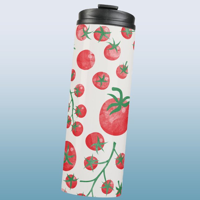 Tomato Watercolor Fun Mediterranean Thermal Tumbler (Fun tomato watercolor pattern art thermal tumbler water bottle)