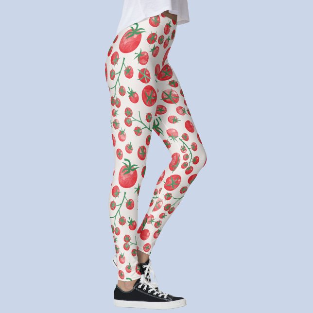 Tomato Watercolor Leggings (Fun Mediterranean watercolor tomato pattern leggings or yoga pants)