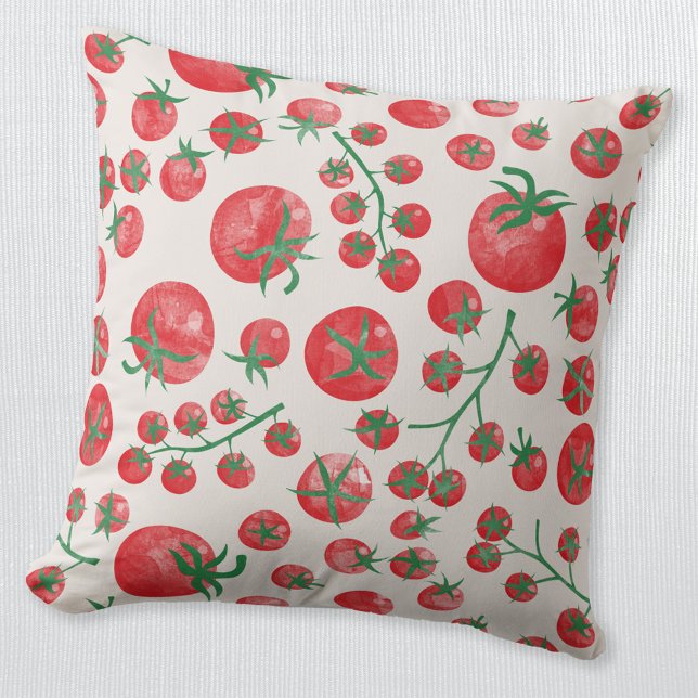Tomato Watercolor Mediterranean Cushion (Fun watercolor tomato Mediterranean pattern throw pillow)