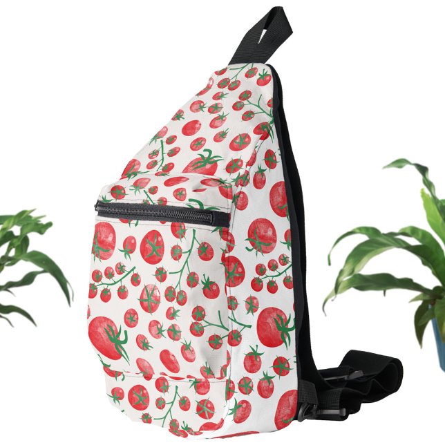 Tomato Watercolor Mediterranean Food Pattern Sling Bag (Fun watercolor tomato Mediterranean backpack sling bag)