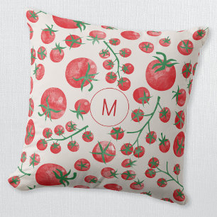 Tomato Watercolor Mediterranean Monogram Initial Cushion