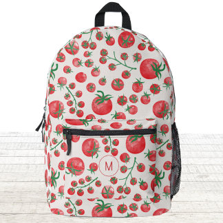 Tomato Watercolor Mediterranean Monogram Initial Printed Backpack