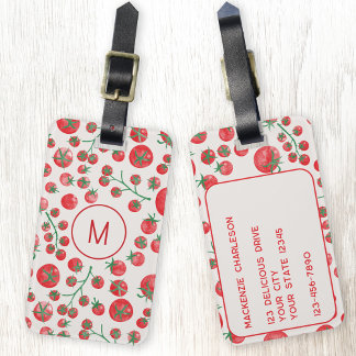Tomato Watercolor Monogram Initial Personalised Luggage Tag