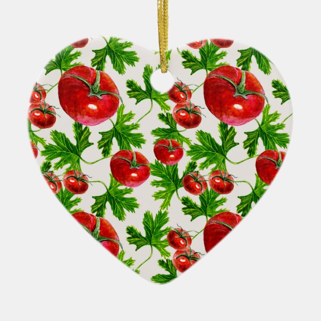 Tomato with Leaves Pattern Ceramic Tree Decoration (Front)