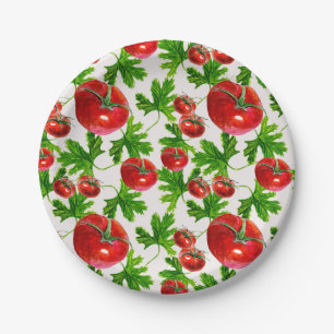Tomato with Leaves Pattern Paper Plate