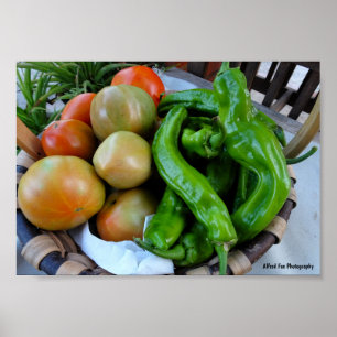 Tomatoes and Green Peppers in Basket Poster