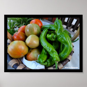 Tomatoes and Green Peppers in Basket Poster