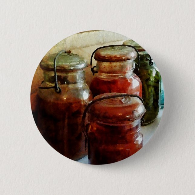 Tomatoes and String Beans in Canning Jars 6 Cm Round Badge (Front)