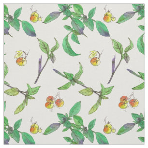 Tomatoes Basil Herbs Watercolor Fabric