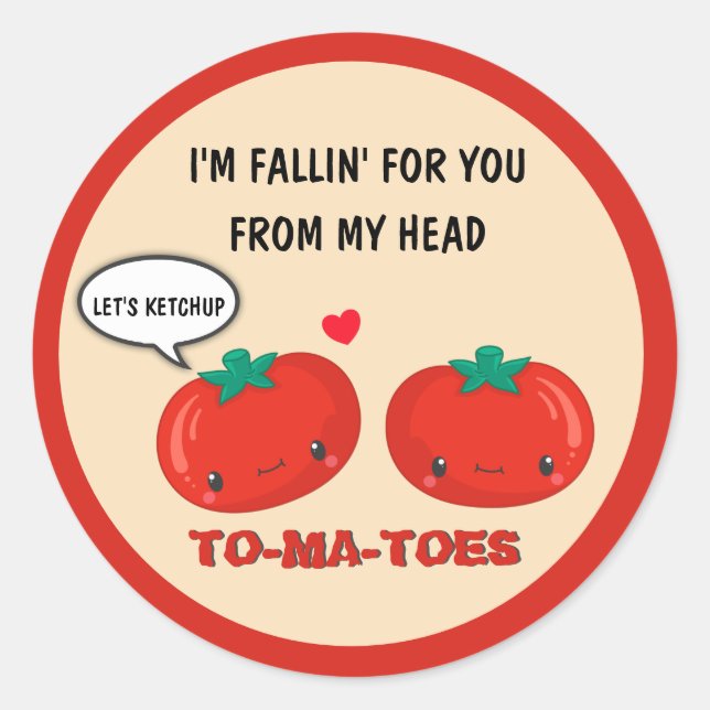 Tomatoes In Love Cute Romantic Valentine's Day Classic Round Sticker (Front)