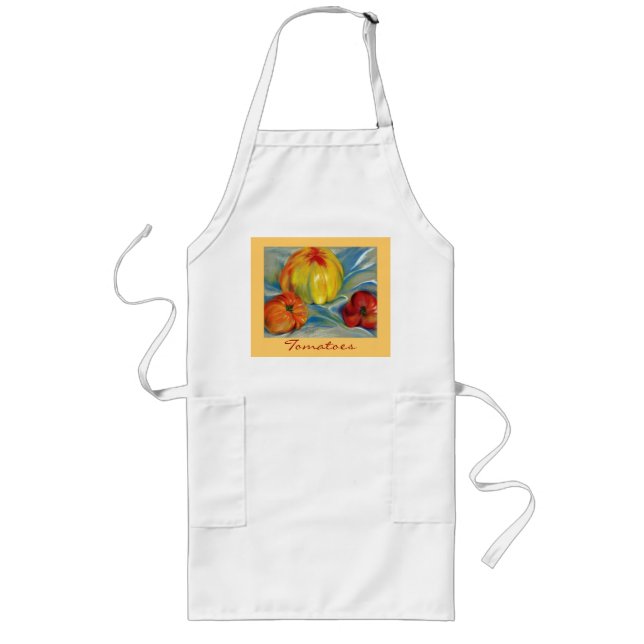 Tomatoes Red, Orange, Yellow - Pastel Drawing Long Apron (Front)
