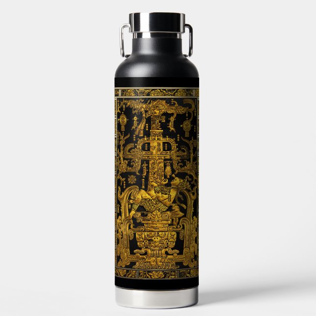 Tomb of Pakal - Gold Palenque Astronaut Water Bottle (Front)