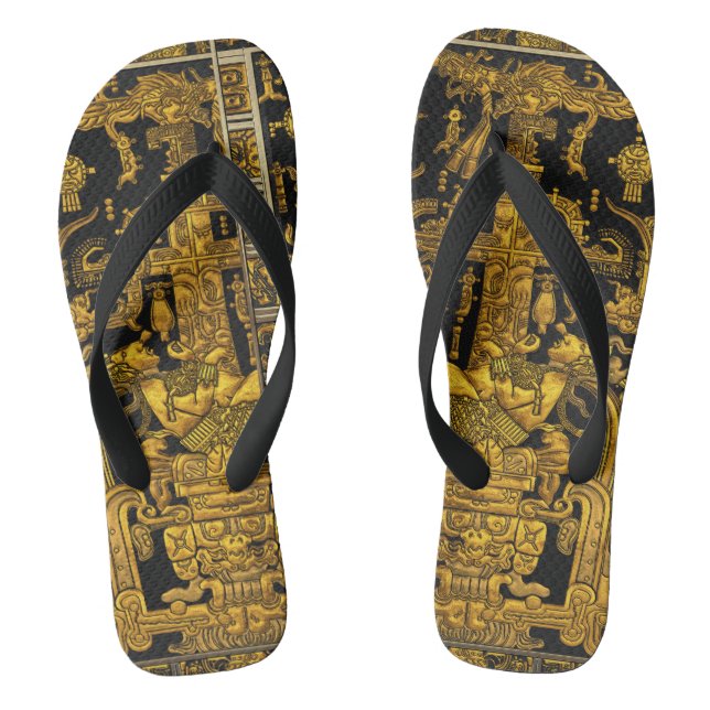 Tomb of Pakal - Golden Palenque Astronaut  Flip Flops (Footbed)