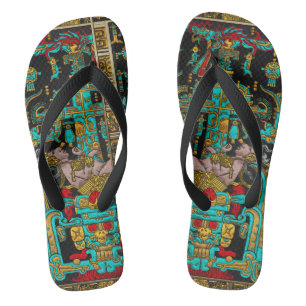 Tomb of Pakal - Palenque Astronaut in Colour Flip Flops