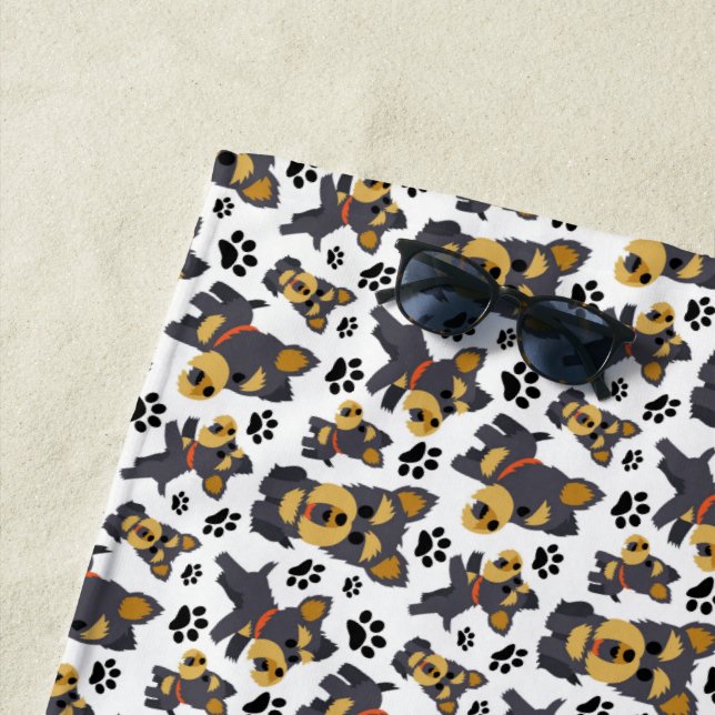 Tomboy Toy Yorkie Yorkshire Terrier Pet Puppy Dog Beach Towel (In Situ)