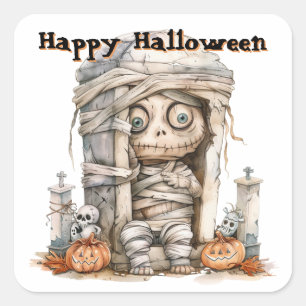 Tombside Trouble – Mummy Mischief & Mini Monsters Square Sticker