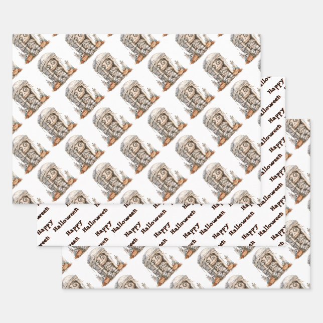 Tombside Trouble – Mummy Mischief & Mini Monsters Wrapping Paper Sheet (Set)