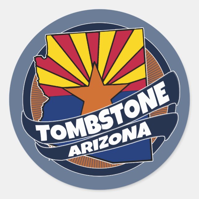 Tombstone Arizona flag burst round stickers (Front)