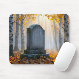 Tombstone In a Misty Autumn Cemetery Mouse Mat