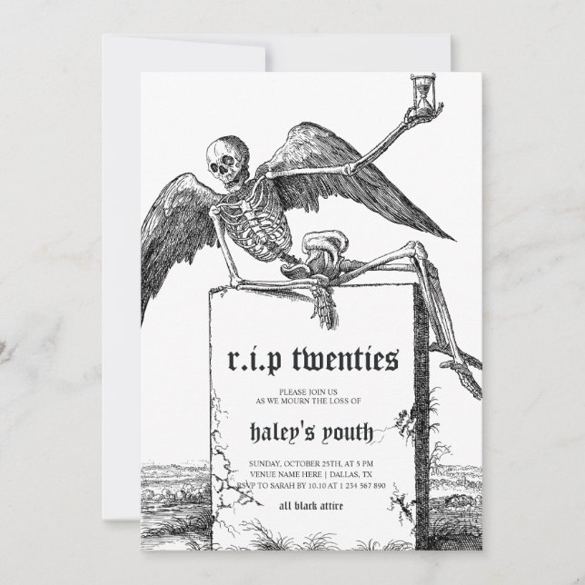 Tombstone RIP Twenties 20s Funny 30th Birthday Invitation (Front)