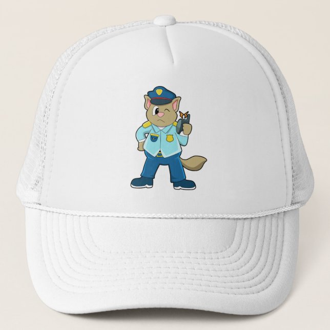 Tomcat as Police officer with Uniform & Microphone Trucker Hat (Front)