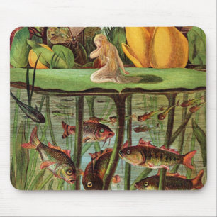 Tommelise very desolate on the water lily leaf, in mouse mat