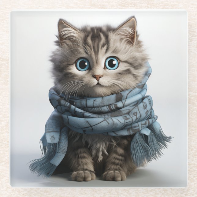 Tommy, the fluffiest Tabby Cat Glass Coaster (Front)