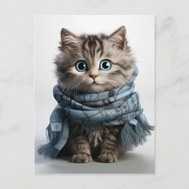 Tommy, the fluffiest Tabby Cat Holiday Postcard (Front)