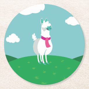 Tommy the Llama Round Paper Coaster