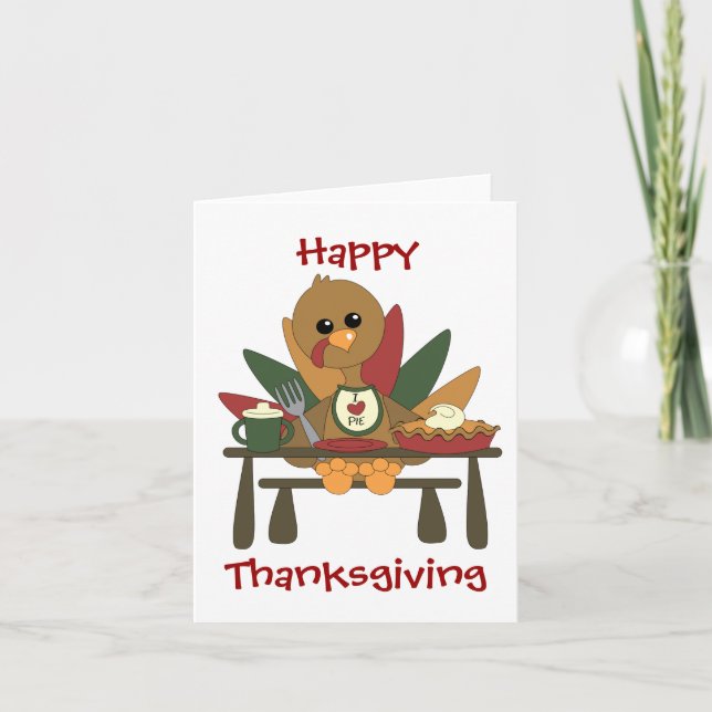 Tommy Turkey Loves Pie Holiday Card (Front)