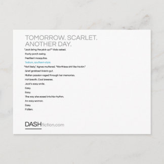 Tomorrow. Scarlet. Another day. Postcards