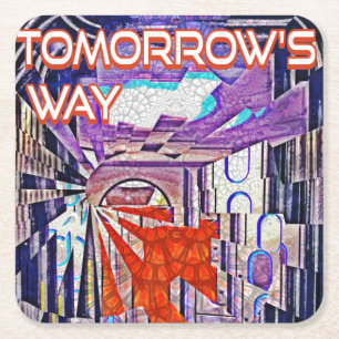Tomorrow's Way Today Retro Future Art Square Paper Coaster