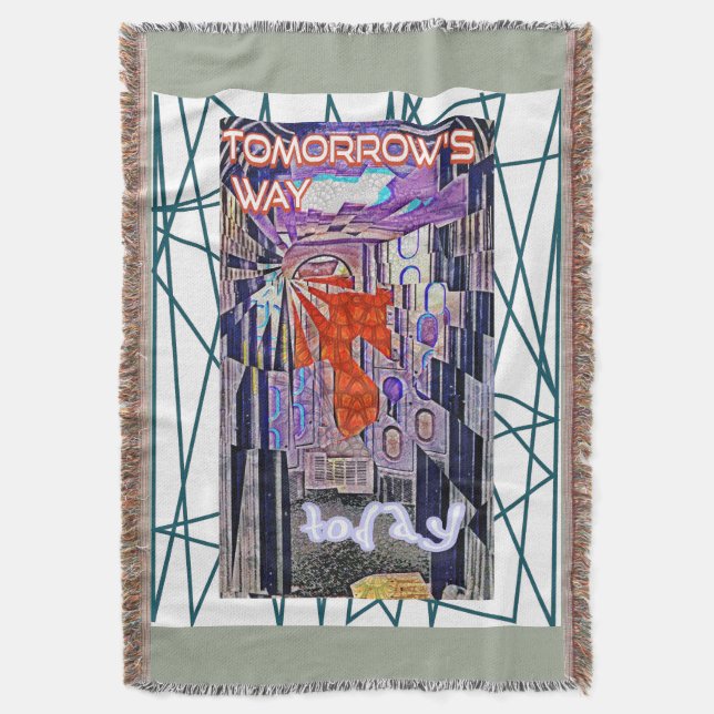 Tomorrow's Way Today Retro Future Art Throw Blanket (Front Vertical)