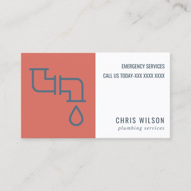 TOMOTO RED NAVY PLUMBER SERVICE PIPES PLUMBING BUSINESS CARD (Front)