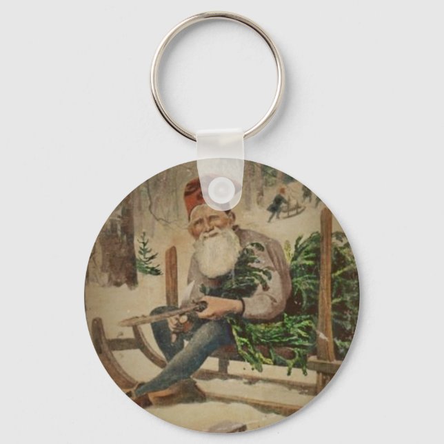 Tomte Trims the Tree Key Ring (Front)