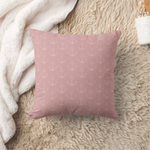 Tonal Anchors on Dark Tea Rose Pink Cushion