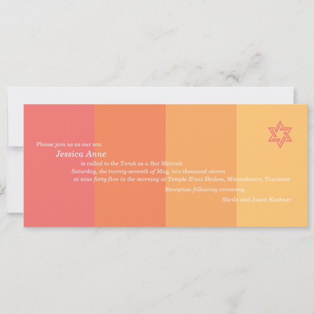 Tonal Orange Bat Mitzvah invitation (Front)